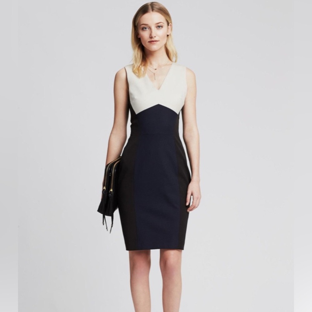 Banana Republic Black, Cream and Navy Colorblock Dress